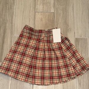 Zara Red and Cream Plaid Skater Skirt